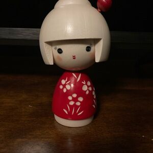 Charming Red and White Kokeshi Doll